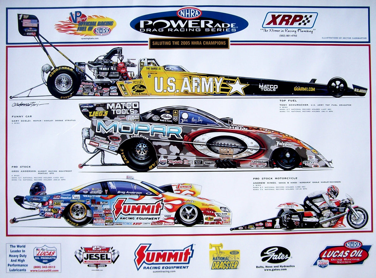 NHRA Champions Poster - 2005 – Hector Cademartori Motor Racing Art