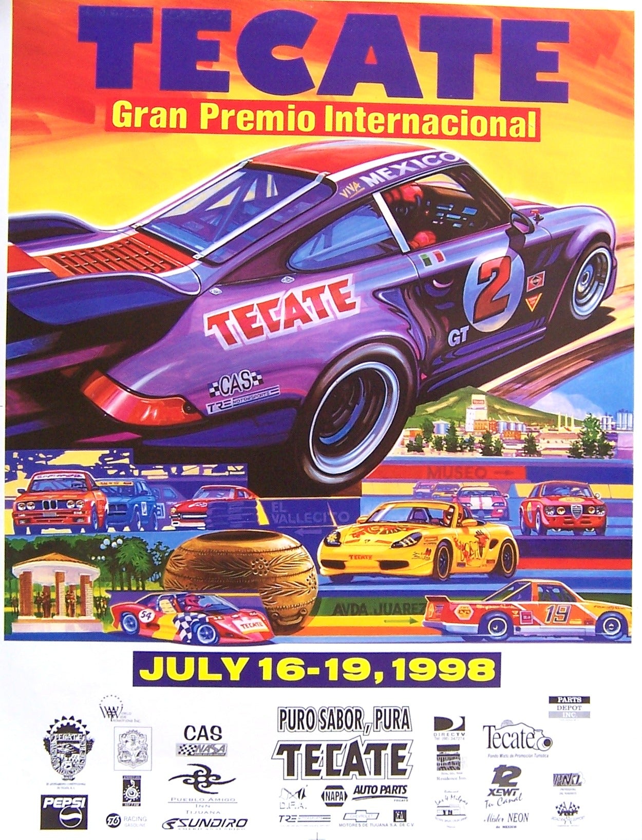 Mexico - Tecate GP 1998 Poster – Hector Cademartori Motor Racing Art